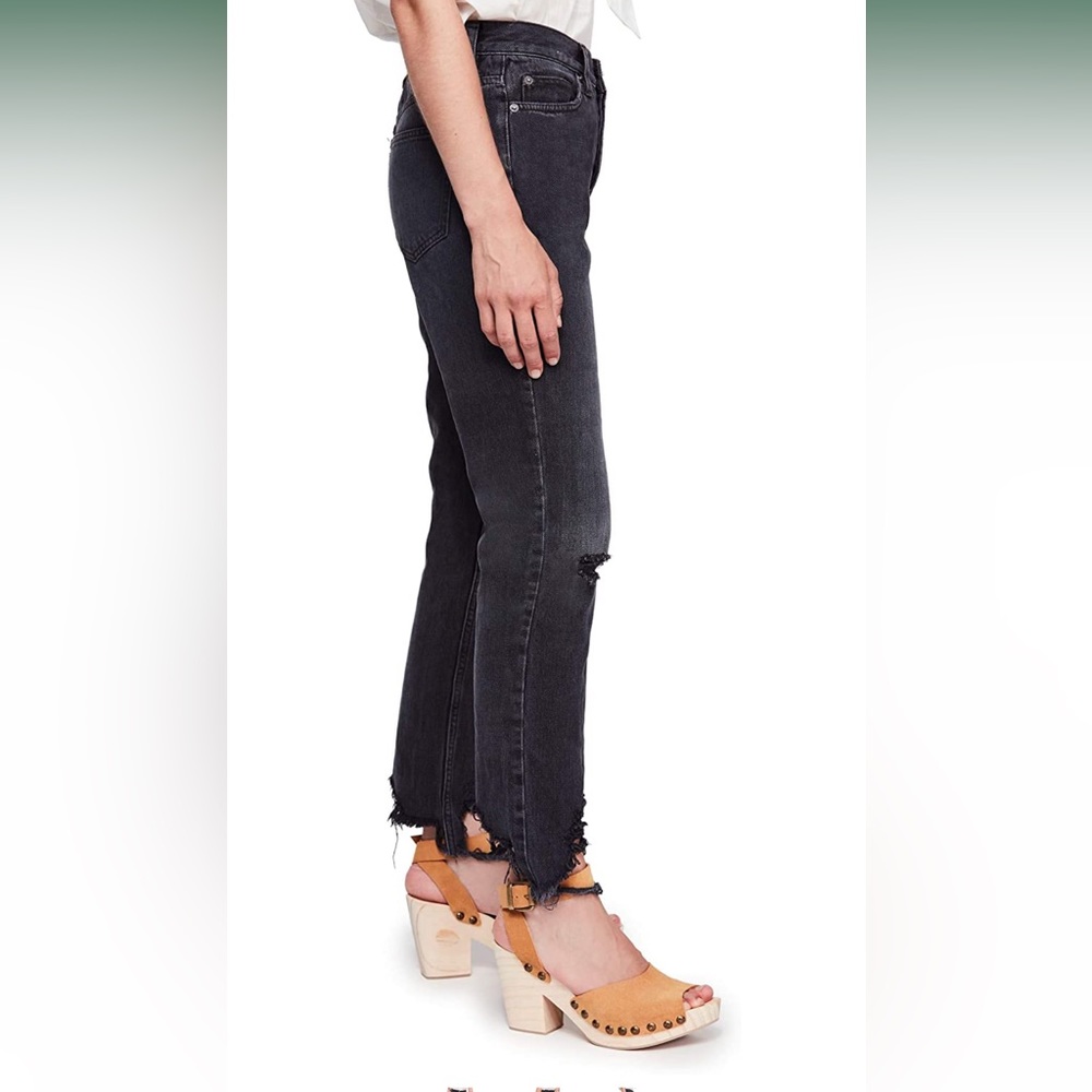 Free People Mid Rise Chewed Up Straight Jeans